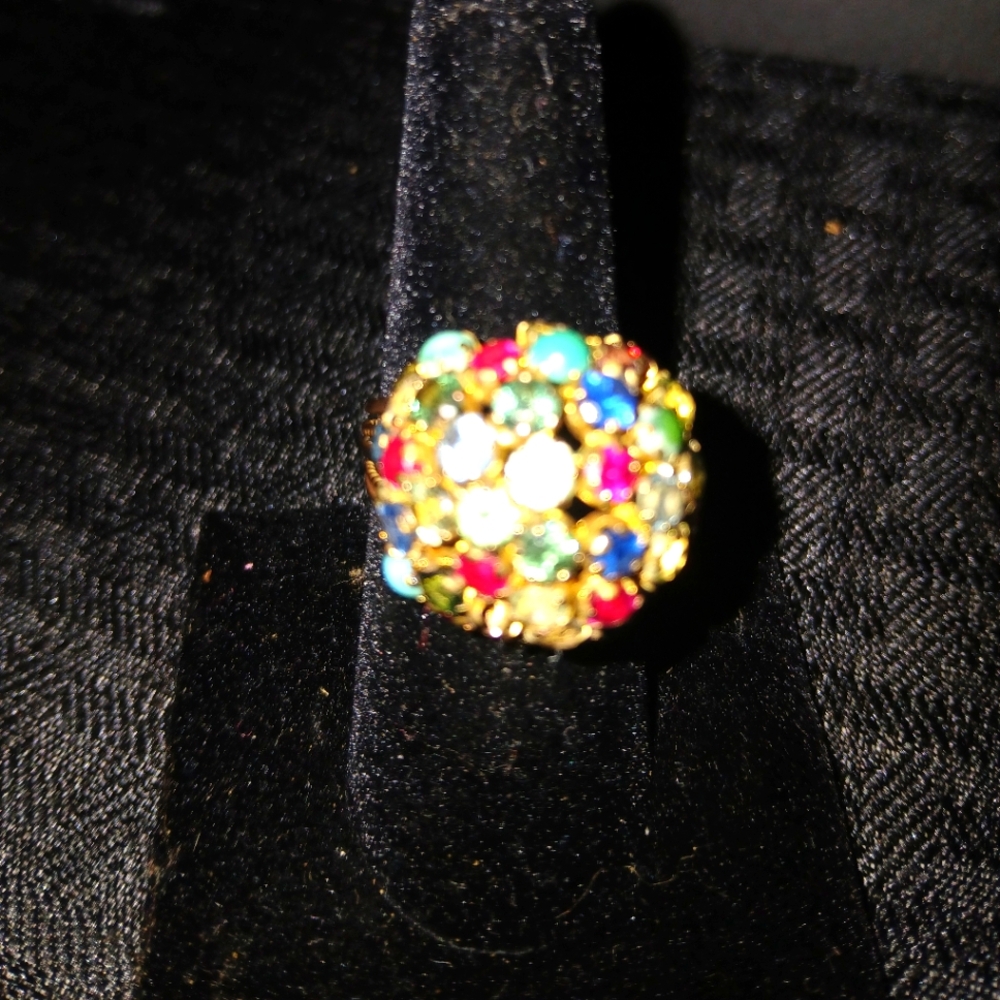 Multicolor Gemstone Copper Ring Sz 7 1/2